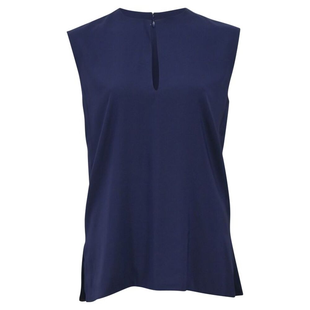 Celine Sleeveless Blouse in Navy Blue Silk